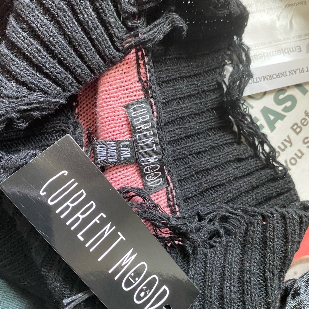 Current Mood | NWT’s cyber Y2K distressed gothic grunge oversized knit sweater - Picture 3 of 4